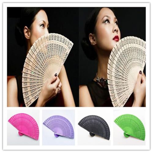 Openwork Carved Personalized Wooden Fan, 7.9 x 14.6 In Foldable Durable Custom Engraved Folding Fan,Sandalwood Elegant Handheld Fans for Summer Wedding Bridal Shower Guests Women (black) - image 2