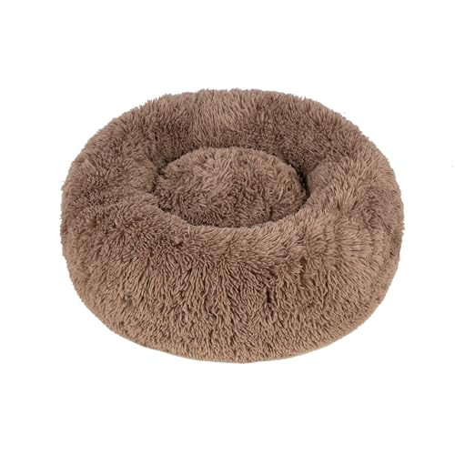 Image of Best Pet Supplies Round Calming Dog Bed for Small, Medium & Large Dogs, Plush Donut Cuddler Pet Bed w /Raised Rim for Head, Neck Support, Anti-Slip Bottom Washable Bed - Caramel, 20 x 20 x 6