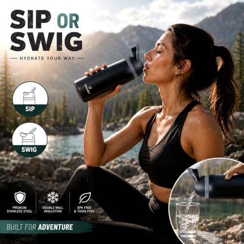 Image of Speedex Coral 500 Stainless Steel Vacuum Insulated Water Bottle 650ml | Thermosteel Flask | Hot 18Hr Cold 24Hr | Flip Straw Lid Sipper | Kids Boys Girls Men Women Office School Gym Travel | Black