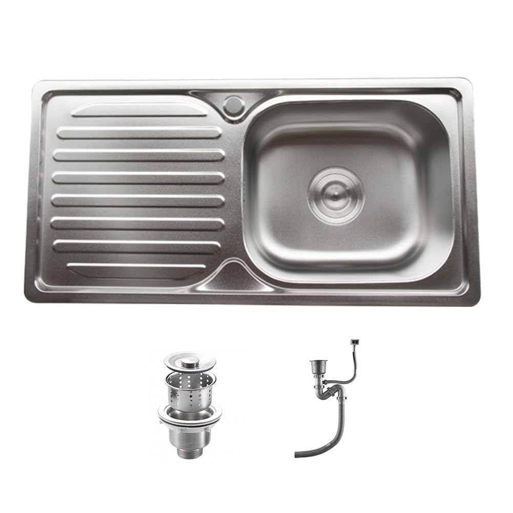 WDSOPK Kitchen Sink 304 Stainless Steel Sink Single Bowl with Drainboard Workstation Kitchen Sink for Kitchen Bathroom Lavatory (Left Kit A)