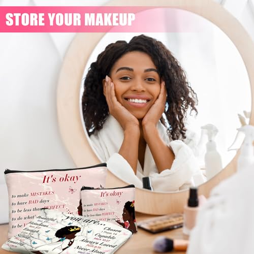 Silkfly 12 Pcs African American Cosmetic Bag for Women Bulk Christian Inspirational Gift Makeup Bag for Black Women Afro Queen Zipper Travel Pouch Purses Toiletry Organizer for Mother Day(Novel)4