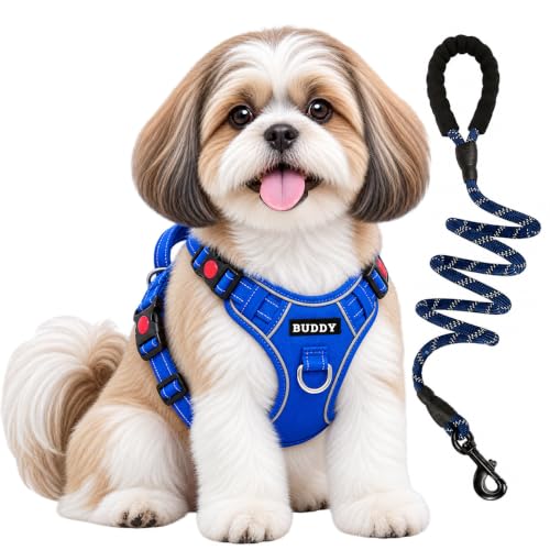 Image of Dog Harness for Small Dogs | No Pull, Adjustable, Reflective, Harness Leash Combo for 5-13Kg Pets (Blue, Small)