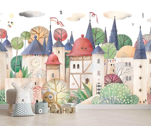 AFZEVEB-Cartoon Watercolor House Nursery Wallpaper Wall murals for Kids Room 114