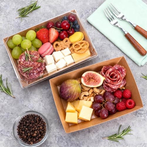 Image of Hiceeden 50 Pack Charcuterie Boxes with Clear Lids, 8.4 inchx5.7 inchx2.8 inch Paper Bakery Dessert Sandwich Box, Disposable Large Food Containers for Cookies, Donuts, Muffins, Salad, and Pastry, Brown