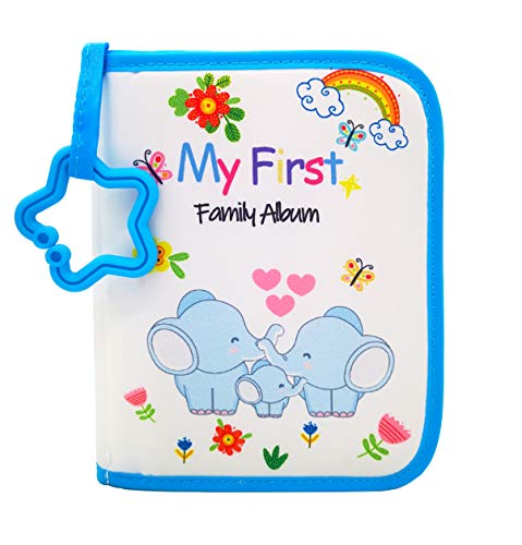 Buviagem Baby Soft Cloth Album; Babyâ€˜s My First Photo Book for Family Memery with Safe Mirror Holds 17 Photos Kissing Elephant Familyâ€¦