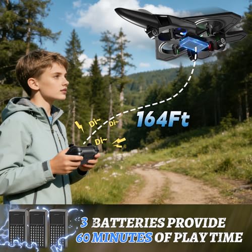 Image of Foam Remote Control Airplanes with 3 Batteries, RC Planes for Kids Adults 8-16, RC Airplane Fighter Jet with Light, 360 Flip Fighter Jet Toys, Stunt Roll, Airplane Toy Gifts for Kids Boys