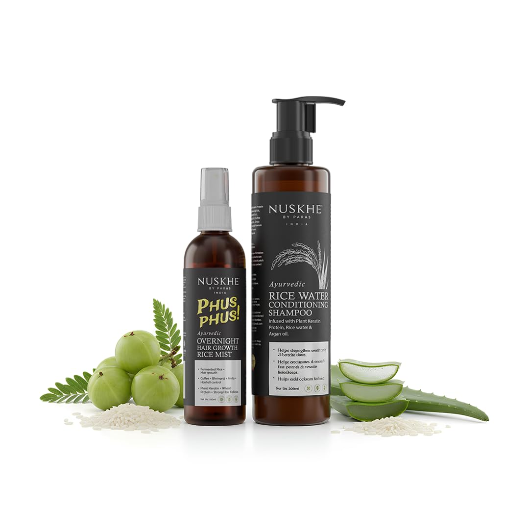 - Xtreme Hair Growth Combo | REDUCES HAIR FALL & PROMOTES HAIR NOURISHMENT | Ayurvedic Phus Phus Rice Hair Mist 100ml | Ayurvedic Rice Water Conditioning Shampoo 200ml