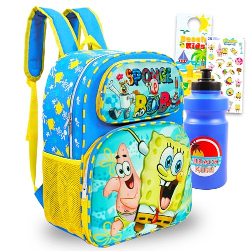 Conjunto de mini mochila Bob Esponja – Pacote com bolsa pré-escolar de 30,5 cm, garrafa de água, adesivos, mais | Mini bolsa de mochila Bob Esponja para crianças, meninos e meninas