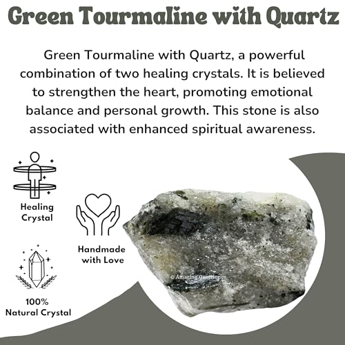 Image of Amazing Gemstone 2 Pieces Green Tourmaline with Quartz Raw Crystals and Healing Stones, Natural Rocks for Tumbling and DIY Raw Stones and Crystals