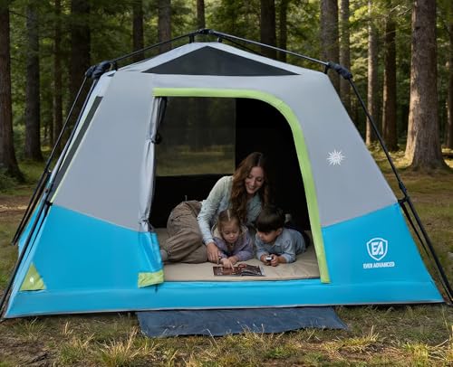 Image of EVER ADVANCED 4 Person Blackout Camping Tent, 60s Easy Setup Instant Cabin Tent for Family, 4000mm Water-Resistant & UV Protection Light-Blocking Tent with Rainfly for Outdoor Travel, 8' x 7' x 59 inch