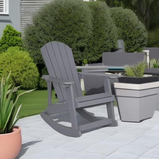 Miniatura 6 de Flash Furniture Savannah - Mecedora Adirondack de madera de poliresina, poliestireno gris para todo tipo de clima, herrajes de acero inoxidable