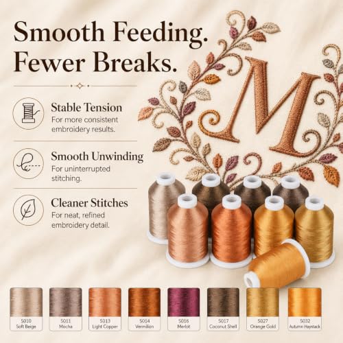 Image of Simthread 8 Shades 550Yds Each 40WT Polyester Embroidery Thread Brown Set | 8-shade brown set with 550Yds each offers smooth 40WT polyester thread for home and commercial embroidery machines.