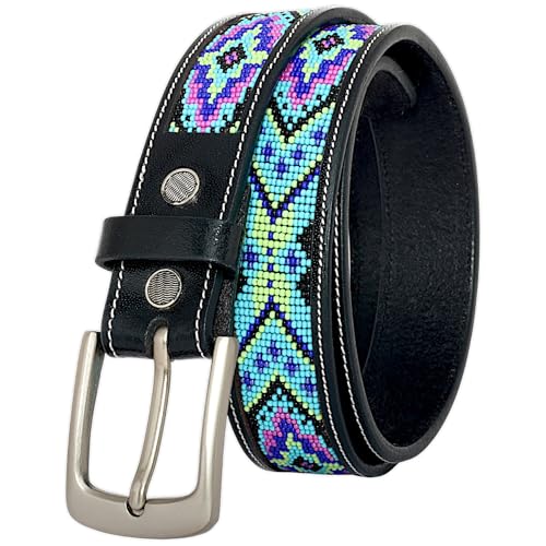 Black Leather Beaded Belt, Handmade Gift For Love, Gift For Mom/Dad.