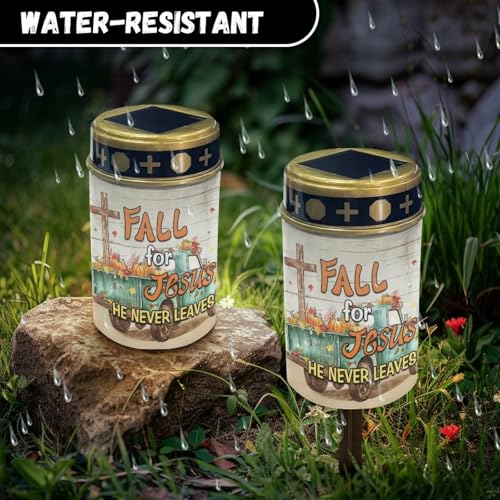 Image of Fall for Jesus Light for Prayer Cemetery Solar Lights for Grave Cemetery Fall Decoration Candle Lamp Eternal Lights for Graves Cemetery Memorial Gift 2 Pcs