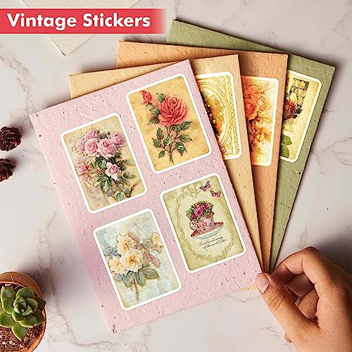 Image of Aesthetic Vintage Vinyl Journal Stickers for Phone Case, Laptop, Notebook, Dairy, Water Bottle, Etc Self-Adhesive Stickers Set of 50 Glossy and Waterproof Stickers (Vintage Theme, 23 cms)