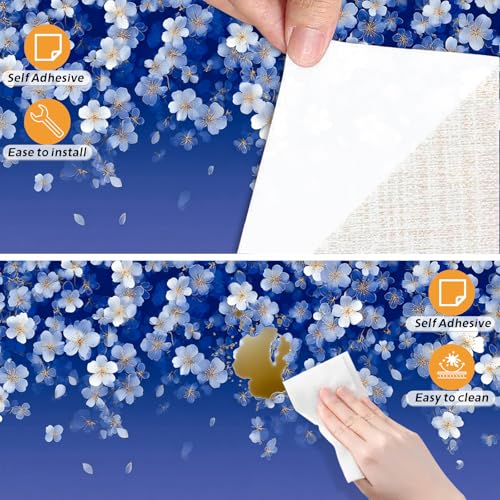 Image of Nuxovilar Blue White Snowflake Wallpaper Peel Stick Vinyl 15.75x39.37 | Stone Wrap, Liners, adhesive wallpaper, countertop contact paper, for bedroom, table, kids room (Snowflake)