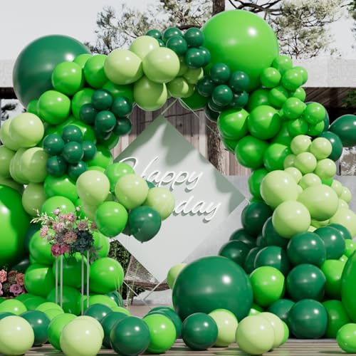 AOAOParty Green Balloons Garland Arch Kit Different Sizes Pack 150Pc 18Inch 10Inch 5Inch Latex Lime Green Dark Green Emerald Green Balloons for Birthday Graduation Jungle Party Decorations