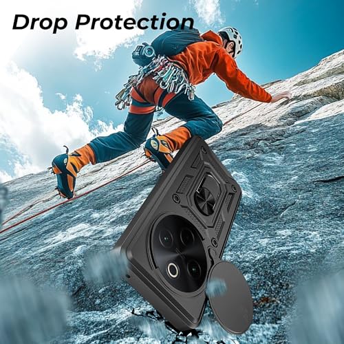 Image of A rtistque Armor Bumper Back Case Cover for Vivo T4 5G / iQOO Z10 5G | Stylish Ring Holder & Inbuilt Stand | Sliding Camera Cover | TPU Protective Design | Vivo T4 5G & iQOO Z10 Back Cover - Black