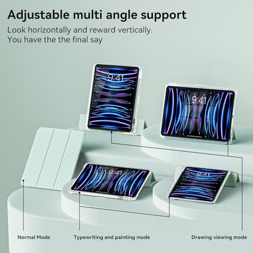 Image of JKSML Case for iPad Air 13 Inch M3 /M2 (2025 /2024) /iPad Pro 12.9 inch 6th /5th /4th Gen(2022 /2021 /2020) with Pencil Holder,2 in 1 Removable Clear Back,2nd Gen Pencil Charging, Auto Sleep /Wake,Light Green