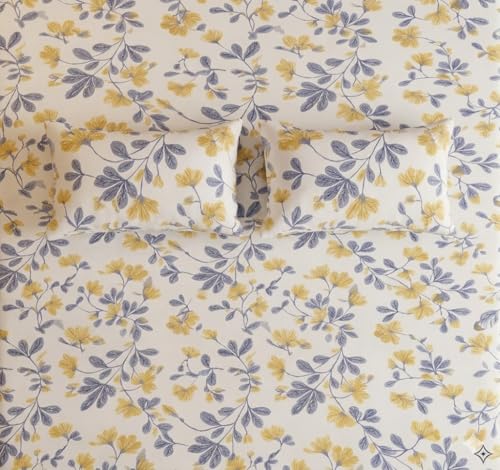 Image of Cotton Bolls Textiles Glace Cotton Flat Bedsheet 90x90 Inch with 2 Pillow Covers - Soft Breathable Glace Cotton, Printed Bedding Set for Double Bed