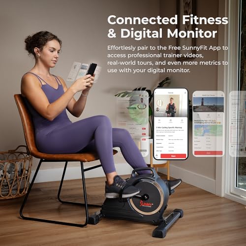 Image of Sunny Health & Fitness Smart Motorized 2-in-1 Pedal Exerciser, Indoor Compact Under-Desk Mini Bike for Low-Impact Cardio Workout and Physical Therapy, Free SunnyFit Training App Connection