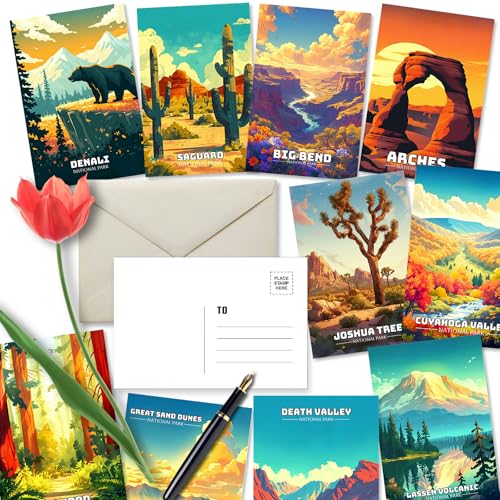 LCLAIDYDY 63 PCS National Parks Postcard Set-Vintage Travel Posters Room Decor,Retro Style U.S. National Parks Post Cards for Mailing Wall Collage Collection 4x6