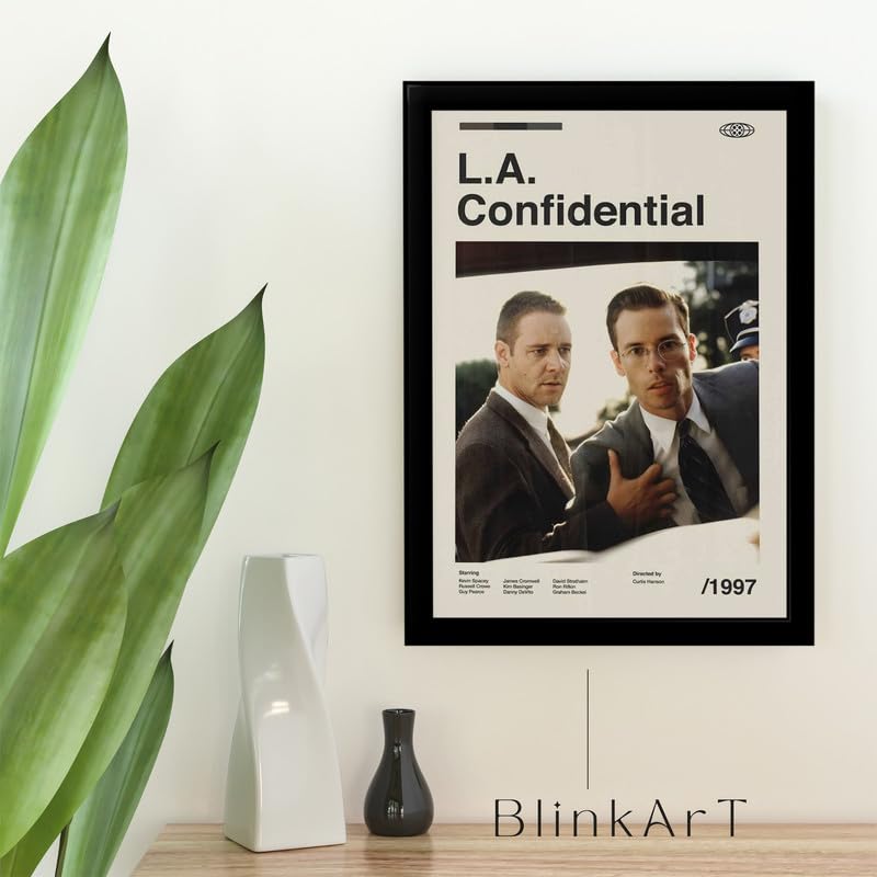 Image of BLINKART La Confidential Movie Poster Frame 8x12 Inch | Premium 300 GSM Paper Wall Print | Mid Century Vintage Film Artwork for Home, Bedroom, Living Room, Office | Framed Photo Decor