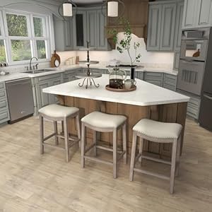 Bar Stools Set of 3, Counter Height Stools Saddle Seat, 27” Vintage Linen Fabric Stools with Wood Legs and Nailhead Upholstered Seat for Kitchen Island, Beige Bar Stools Set of 3 Counter Height Stools Saddle Seat 27 Vintage Linen Fabric Stools with Wood Legs and Nailhead Upholstered Seat for Kitchen Island Beige