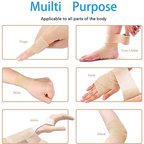 12 Pack Self Adherent Cohesive Bandage Wrap, 2” x 5 Yards, Stretch Self-Adherent Tape - Athletic Elastic Cohesive Bandage - for First Aid Medical, Sports, Ankle, Wrist Sprains - Thumbnail 4