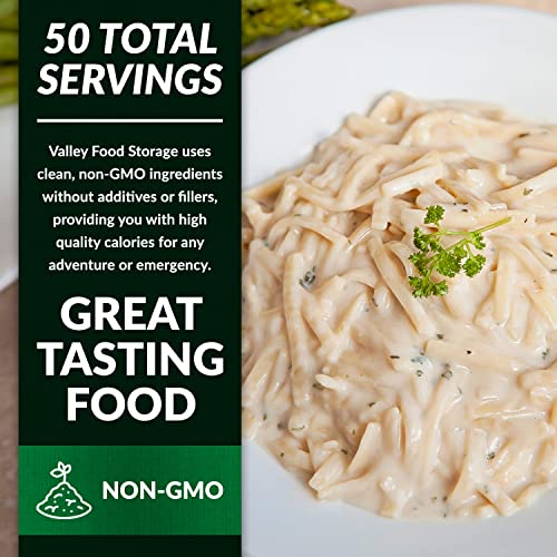 Image of Valley Food Storage Fettuccine Alfredo | 10-Bag Bucket, 50 Servings | Premium Emergency Food Supply, 25 Year Shelf Life | Survival Meal Kits, Prepper Food, Camping & Long Term Food Storage | Packaged in USA