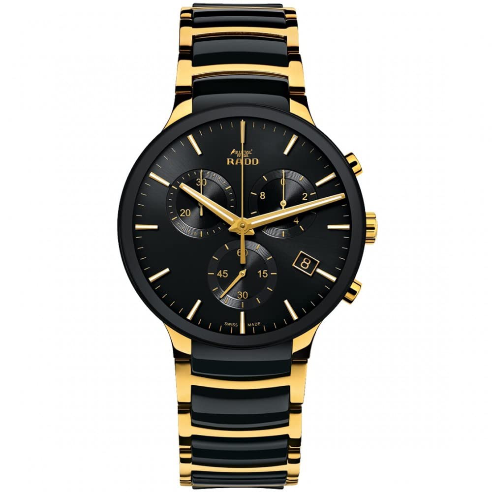 Bluetail Radd Centrix Chronograph Black & Gold Tone Dial HIGH-TECH Ceramic Belt Watch for Mens