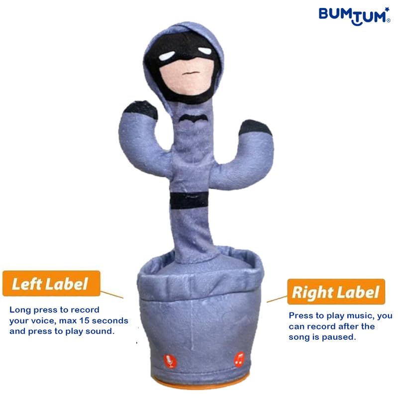 Image of BUMTUM Dancing Singing Batman Theme Character Toy, Wriggle & Singing for Babies & Kids, Plush Musical Electronic Toys, Voice Recording Repeats(Silver)