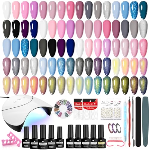 VANREESA 20 Colores Uñas Semipermanentes Kit Completo, Kit Uñas Semipermanentes con Base Top Coat Lampara UV y Herramientas Manicura, Colores Moda & Dinámicos - Pintauñas Gel Regalo para Mujeres