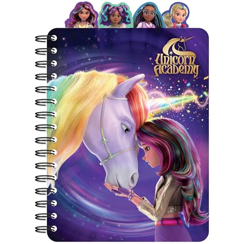 Inkology: Diario de 4 pestañas: Unicorn Academy - 160 páginas de puntos, cuaderno en espiral con temática mágica, 4 separadores de personajes, notas de escritura, sueños, garabatos, niños mayores de 3