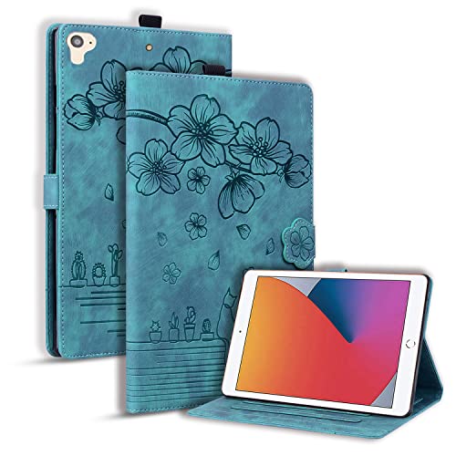 Dteck Case for iPad 5th/6th Generation 9.7 inch 2017/2018,iPad air 1/2 Case,Premium PU Leather Embossed Flower Folio Multi-Viewing Angles Stand Case Cover with Pencil Holder for iPad 9.7 inch,Green