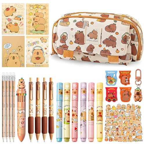 CYGMRFH Estuche de Lápices Capybara, Set de Papelería Capybara 75 Piezas, Kawaii Artículos Animales Bonitos, Material Escolar para Coleccionistas, Hogar, Adolescentes y Amantes de los Animales