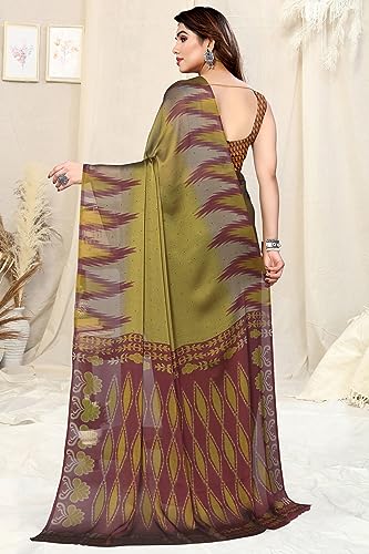 Image of MIRCHI FASHION Saree for Woman Chiffon Georgette Polka Dot Border | Plain Lightweight Women's Sari with Printed Pallu and Blouse Piece