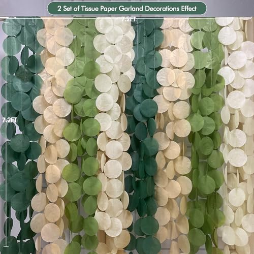 Image of 205 Ft Sage Green Party Decorations Oilve Green and Beige Circle Dot Backdrop Garland Tissue Paper Polka Dots Hanging Streamer for Birthday Wedding Engagement Bachelorette Neutral Party Supplies