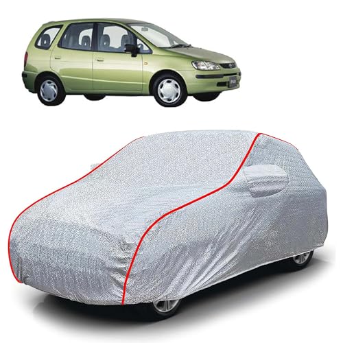 Image of Sulfar 100% Waterproof Car Body Cover Compatible with Mirror for Toyota Spacio (Triple Stitched, Full Bottom Elastic, Magic Silver with Red Piping)
