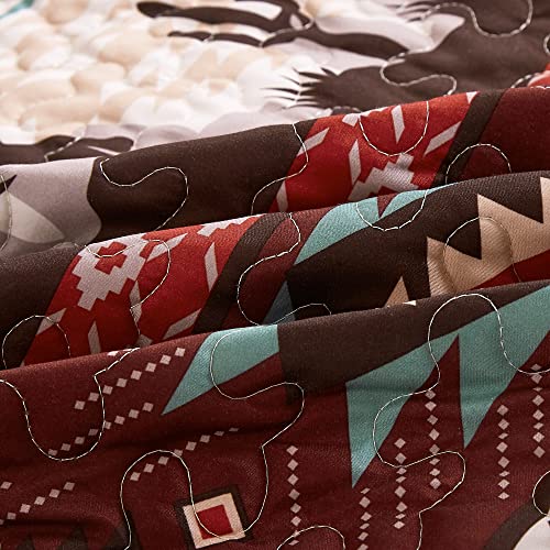 Chezmoi Collection Dune 3-Piece Southwestern Cowboys Aztec Quilt Set - Multicolor Teal Brown Beige Tan Red Printed Microfiber Bedspread Set, King (118" X 95") #TOP6