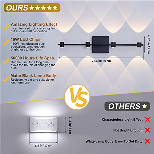 Up Down Wall Light, 4-Lights Indoor Modren Decorative Lighting Bathroom Vanity Light, 3000K Warm White Matte Black Led Spot Light,16W 1600Lm Large Decor Wall Sconces For Living Room Stair Bedroom #TOP1