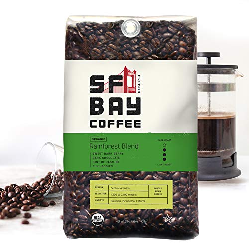 Sf Bay Coffee Organic Rainforest Blend Whole Bean 2Lb (32 Ounce) Medium Roast & Coffee Fog Chaser Whole Bean 2Lb (32 Ounce) Medium Dark Roast (Packaging May Vary) #TOP3