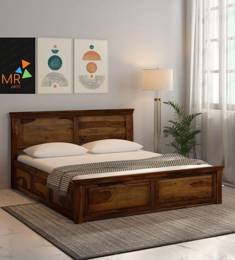 Image of Solid Sheesham Wood Bed Wooden Dreamy Nights Bed for Bedroom and Home Furniture | (Storage Bed -1)