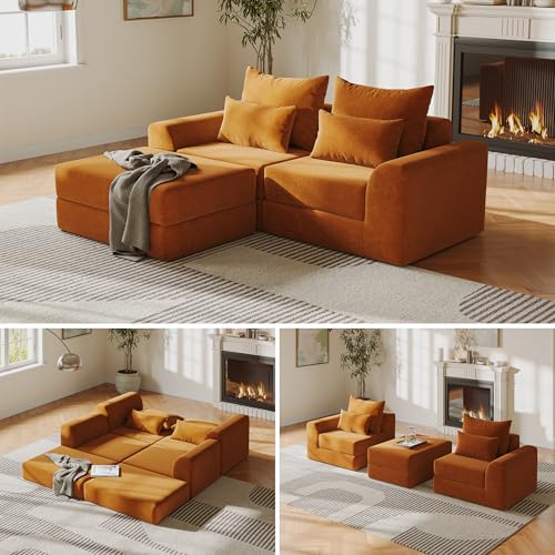 SOFA-IN-BOX Modular loveseat with Ottoman, L-Shape Boneless...