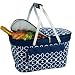 Picnic at Ascot Large Family Size Insulated Folding Collapsible Picnic Basket Cooler with Sewn in Frame - Trellis Blue
