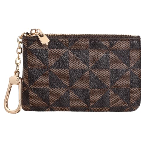 Portamonete pelle con portachiavi piccolo portamonete con cerniera mini porta carte portafoglio premium classico ciondolo pochette per uomo donna Marrone