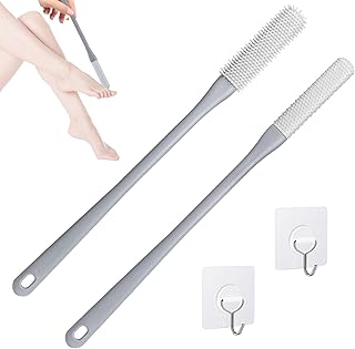 2 Pack Toe Cleaning Brush,Silicone Foot Scrubber for Shower with 15.7" Long Handle Soft Cleaning Bath Brush Feet Cleaner Scrub Foot Care for Seniors,Elderly, Men and Women (Grey)