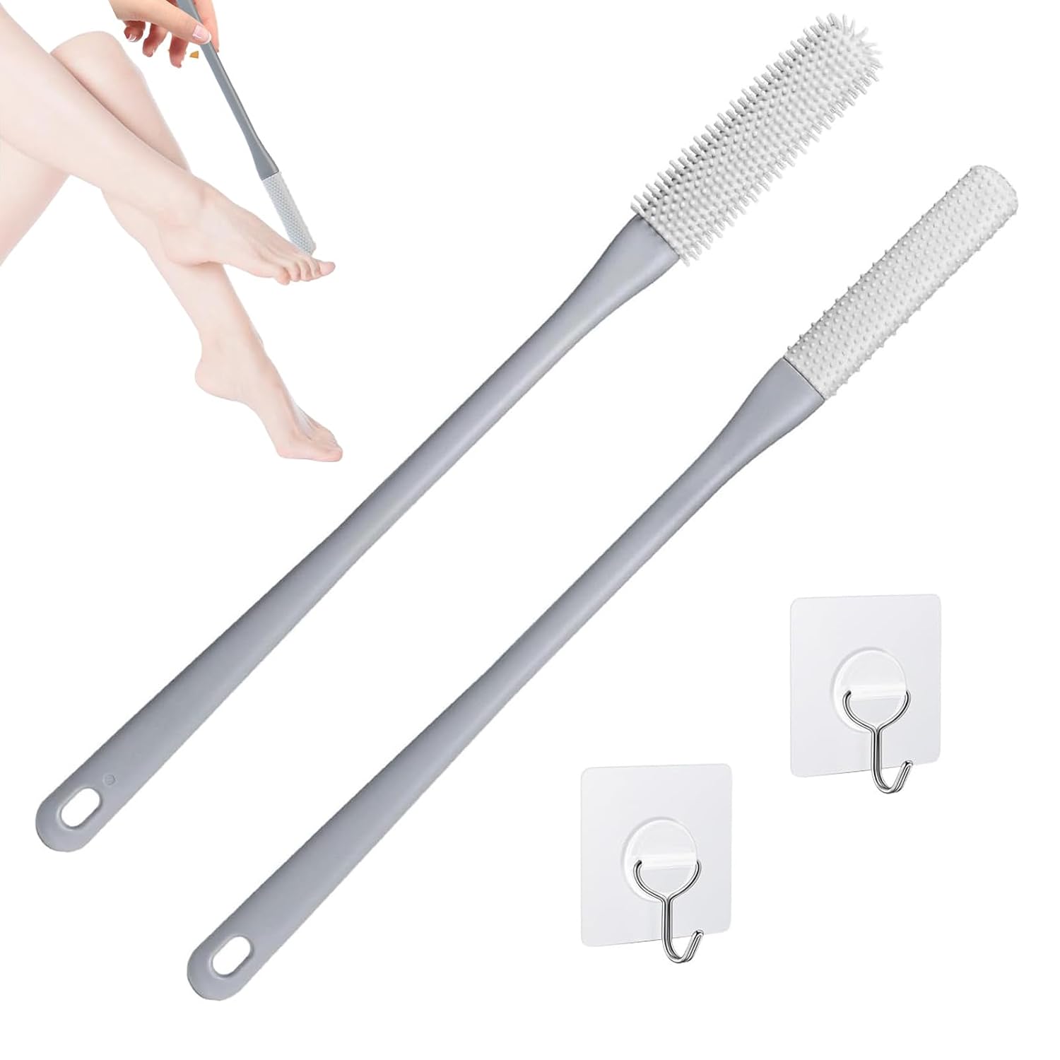 2 Pack Toe Cleaning Brush,Silicone Foot Scrubber for Shower with 15.7" Long Handle Soft Cleaning Bath Brush Feet Cleaner S...