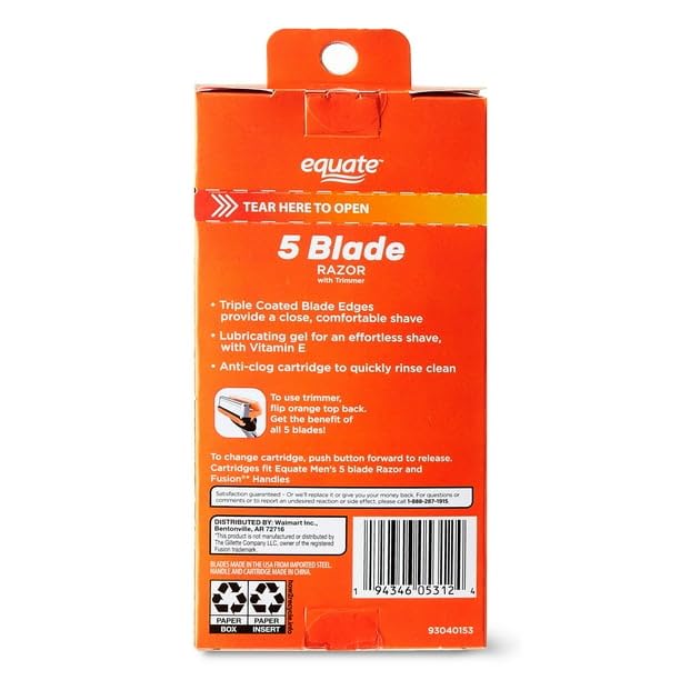 Men's 5 Blade Razor With Trimmer, Cartridges Fit Equate 5 Blade & Handles (1 Razor Handle, 2 Cartridges), Comfortable Shave