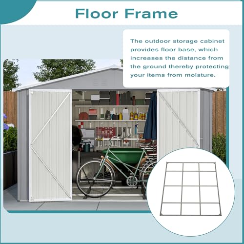 Image of YOPTO 10x12 FT Outdoor Storage Shed with Floor Frame Kit,Metal Shed W /Double Lockable Doors,Garden Tool Storage House W / 4 Air Vents & Sloped Roof,for Backyard,Patio,Lawn,Gray